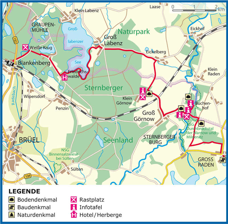 Wanderung von Blankenberg nach Groß Raden - 19 km Wanderweg Wanderung von Blankenberg nach Groß Raden - 19 km Wanderweg